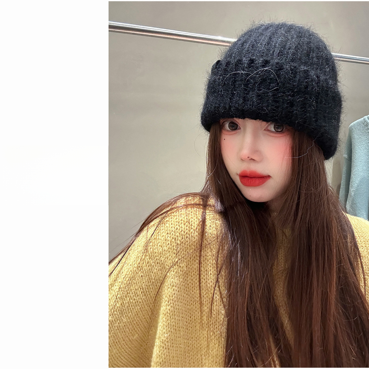 Cappello invernale da donna in misto lana islandese con paraorecchie, caldo cappello in pelliccia di coniglio_voghion.com