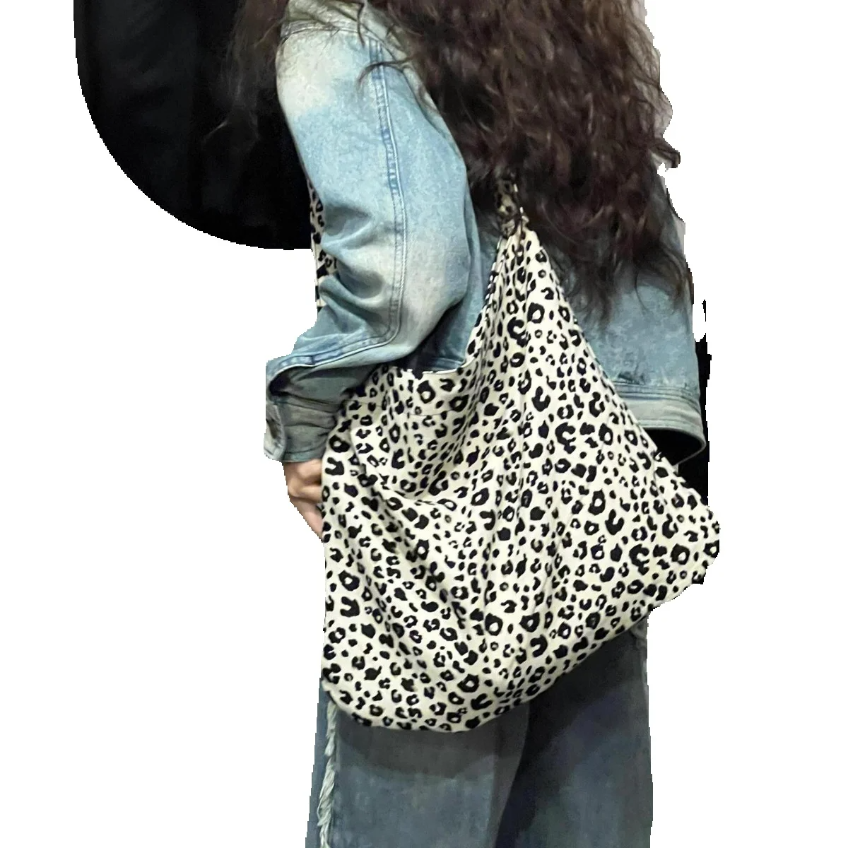 2025 South Korean Multifunctional Fashionable Leopard Print Single-shoulder Student Canvas Shopping Bag, Large Capacity, Fashionable Niche Design._voghion.com