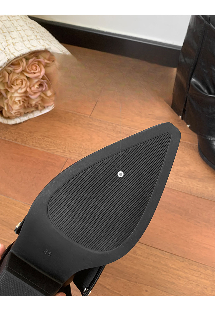 2025 Autumn/Winter Women's Mid-Calf Pointed Toe Chunky Heel Short Boots, Metal Leg Design, Slim Fit. Fashionable And Versatile, Lightweight._voghion.com