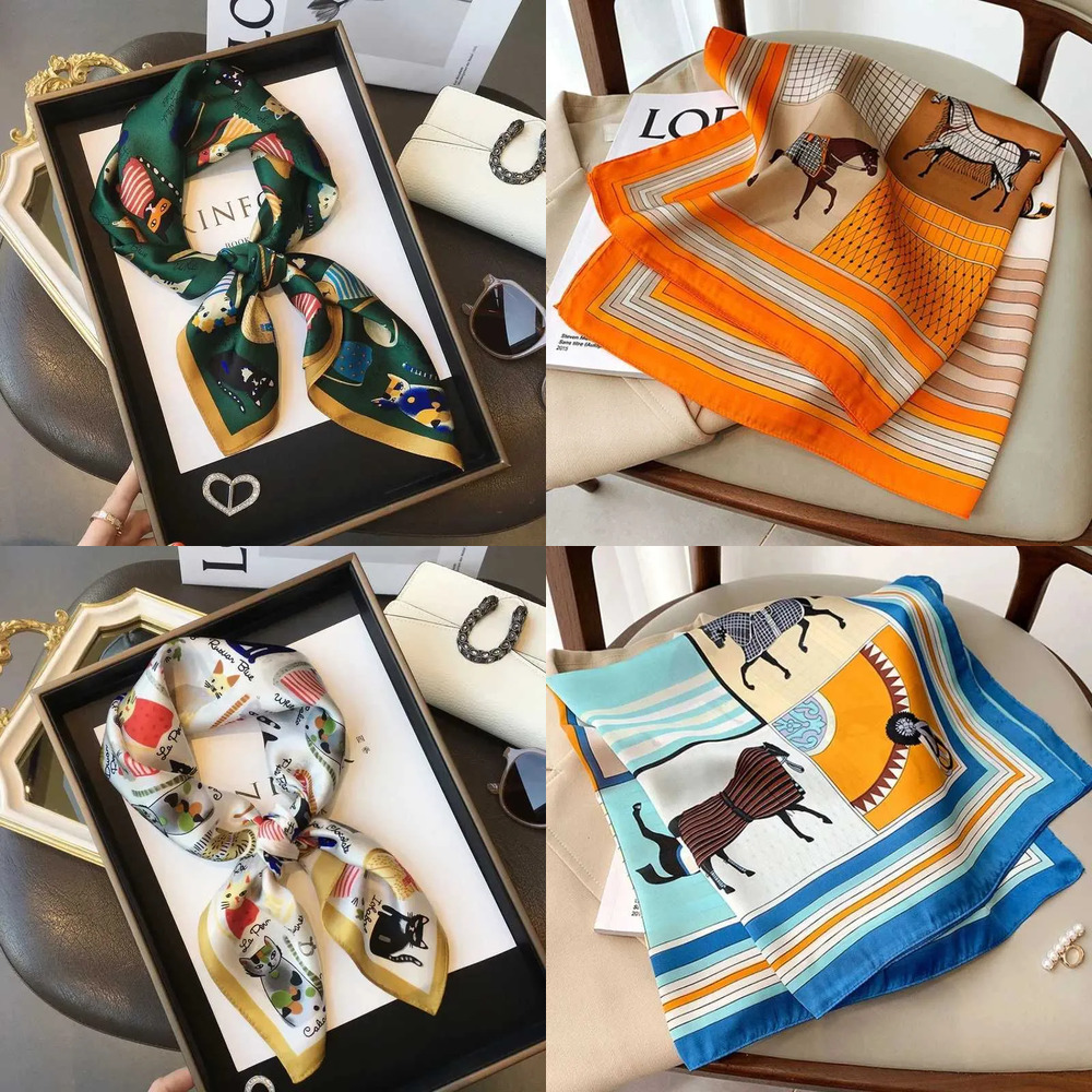 Luxury Brand Design Silk Square Scarf For Women Satin Shawls Casual Scarves Hjiab Hair Bandana Fashion 7070cmXJ261118_voghion.com