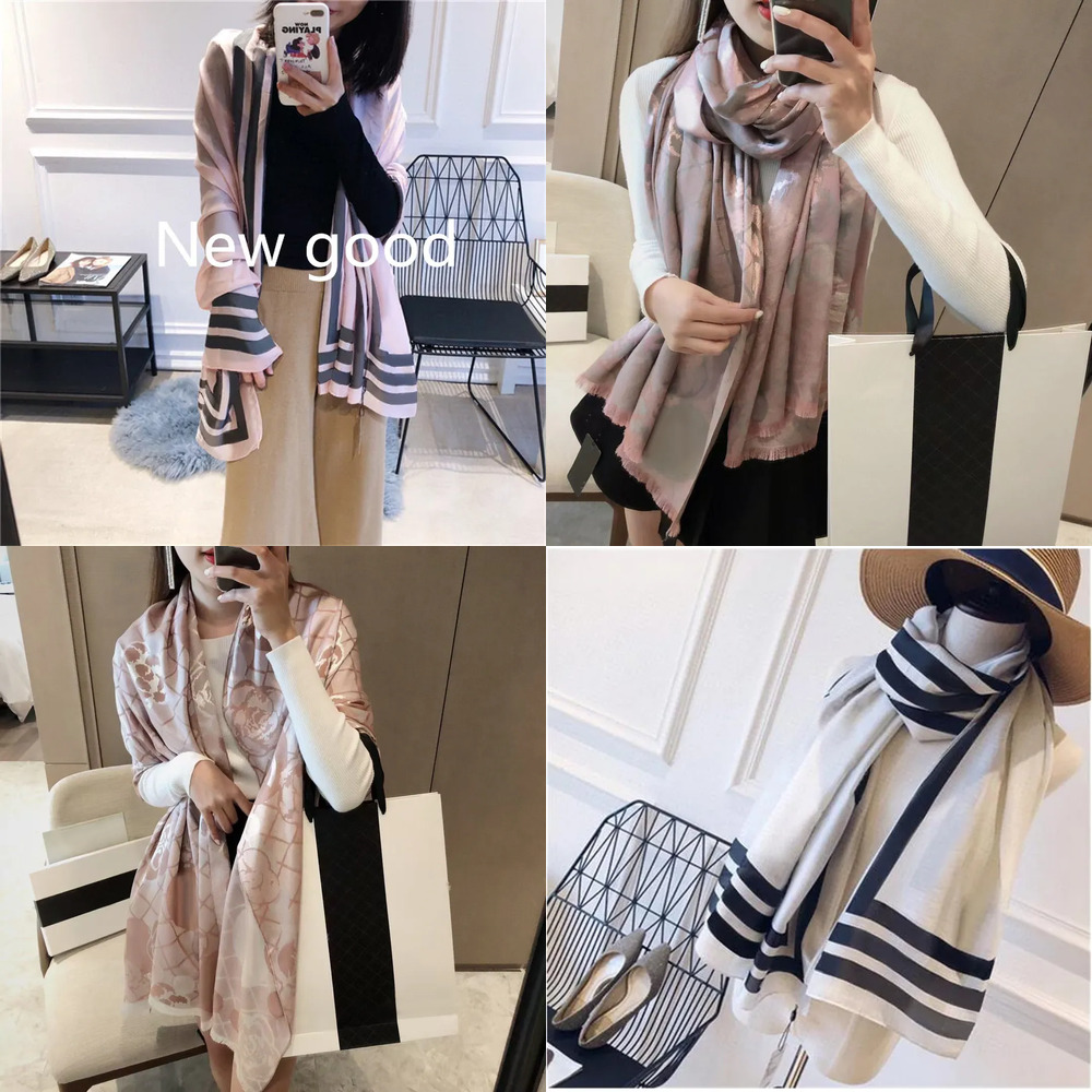 Lenço/Xale de Seda Feminino de Designer 180*90cm, Pashmina Clássica para Todas as Estações, Estampada com Alfabeto, Luxo e Alta Qualidade._voghion.com