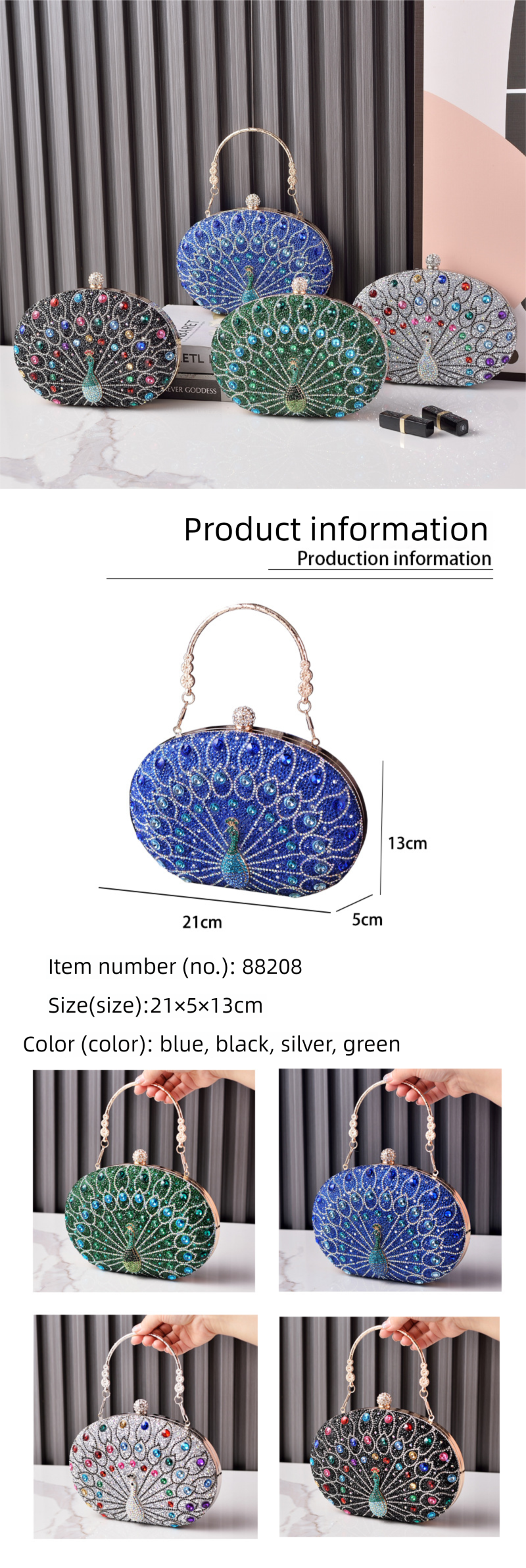 Elegant Women's Evening Clutch Bag With Peacock Diamond Details_voghion.com