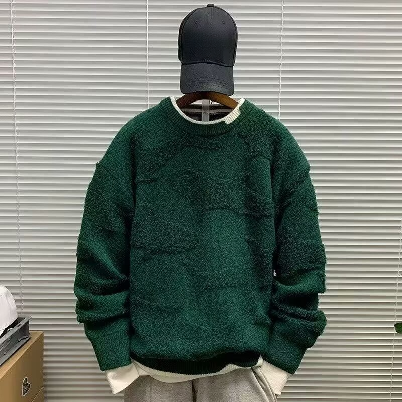 Neuer Rundhalspullover Weihnachtsstrickpullover Herren rot Winter Neujahr locker trendige Marke warmer Wollpullover_voghion.com