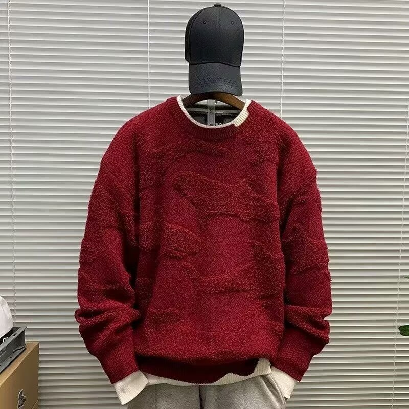 Neuer Rundhalspullover Weihnachtsstrickpullover Herren rot Winter Neujahr locker trendige Marke warmer Wollpullover_voghion.com