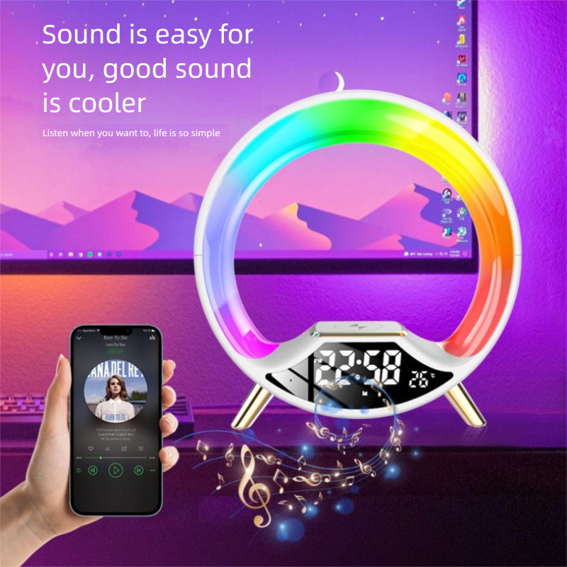 Smart Wireless Charging Bedside Ornament Alarm Clock Wake-Up New Multifunctional Colorful Night Light Bluetooth Speaker_voghion.com