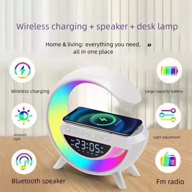 Bluetooth Wireless Charging Multi-Function Atmosphere Night Light Alarm Birthday Gift Speaker Moonlight Home Clock_voghion.com