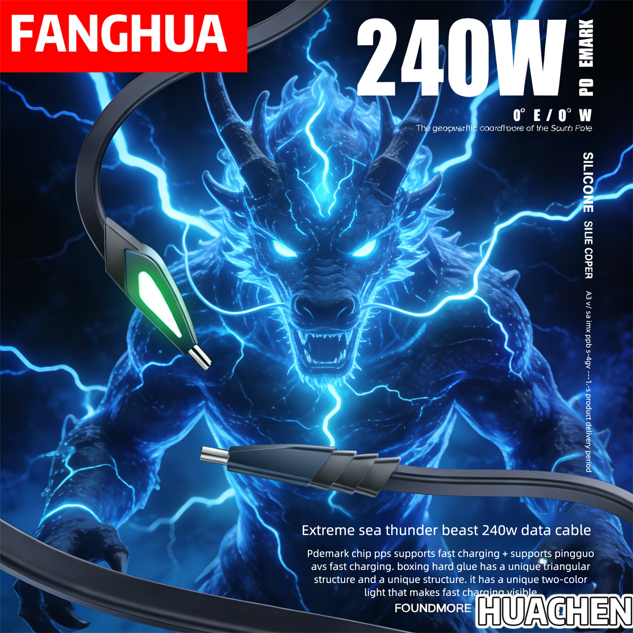 Foundmore/Fanwu Jihai Lei Beast 240W High-Power Super Charger Triangular Silicone Fast Charging Cable_voghion.com