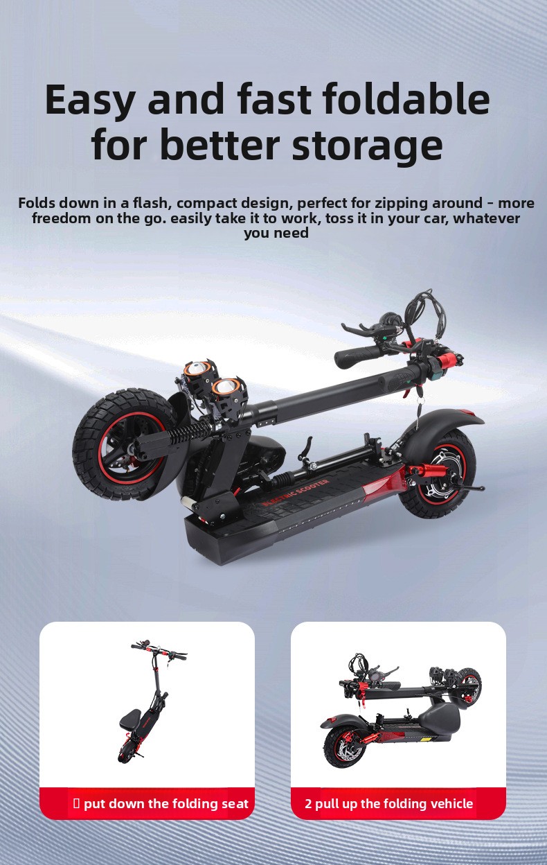 J01 Monopattino elettrico pieghevole fuoristrada con doppio assorbimento degli urti e sedile_voghion.com