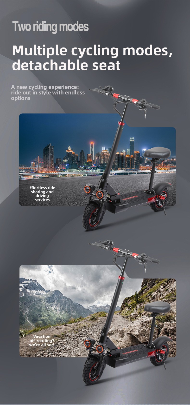 J01 Monopattino elettrico pieghevole fuoristrada con doppio assorbimento degli urti e sedile_voghion.com