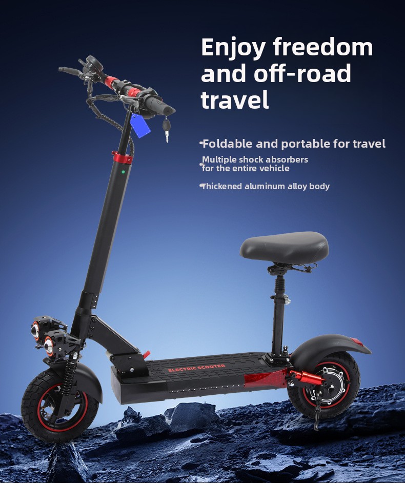 J01 Monopattino elettrico pieghevole fuoristrada con doppio assorbimento degli urti e sedile_voghion.com