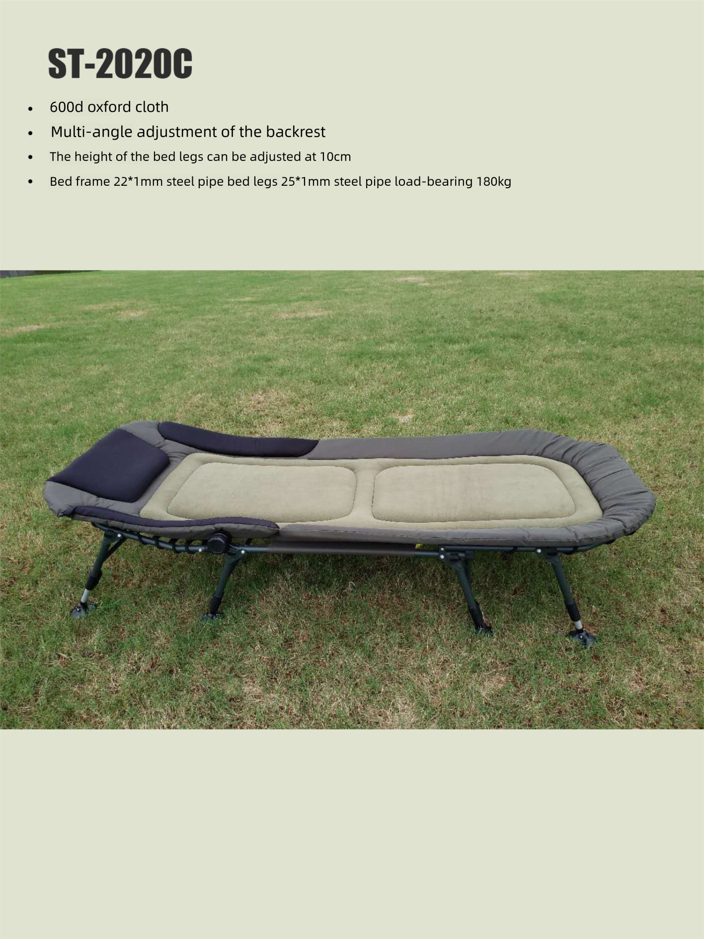 Lit d'extérieur extra-large pliable tout-terrain de style européen, réglable en hauteur, pour la pause déjeuner_voghion.com