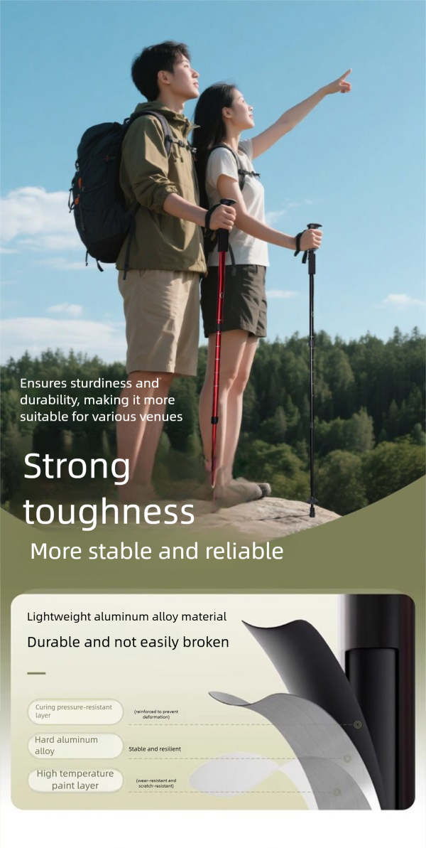 Shock Absorbing High Strength Hiking Ultra Light Aluminum Alloy Three Four Section Curved Straight Handle Telescopic_voghion.com
