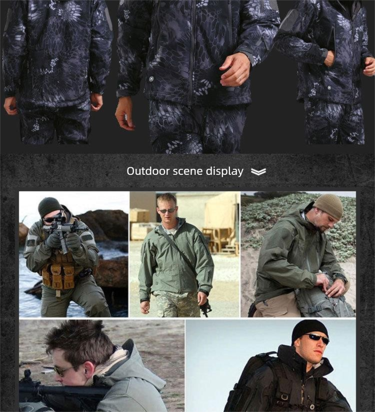 Outdoor-Taktik-Set mit Haifischhautmuster für Herren, fleecegefütterter Tarnmantel, Arbeitskleidung, Kapuzen-Winterradjacke_voghion.com