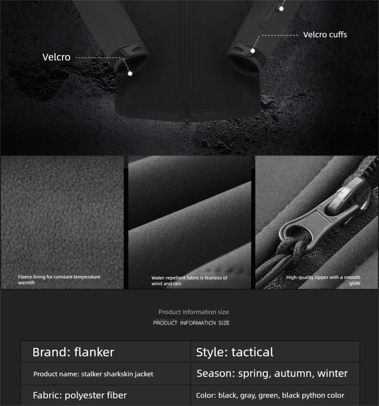 Outdoor-Taktik-Set mit Haifischhautmuster für Herren, fleecegefütterter Tarnmantel, Arbeitskleidung, Kapuzen-Winterradjacke_voghion.com