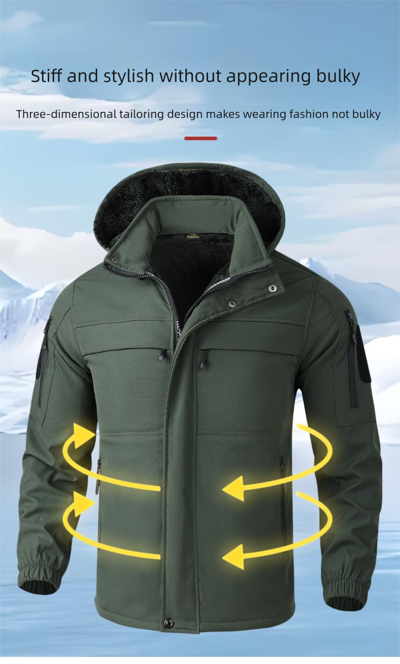 Autumn Winter Fleece-Lined Jacket Set For Men Outdoor Casual Wear-Resistant Dirt-Resistant Multi-Pocket Workwear_voghion.com