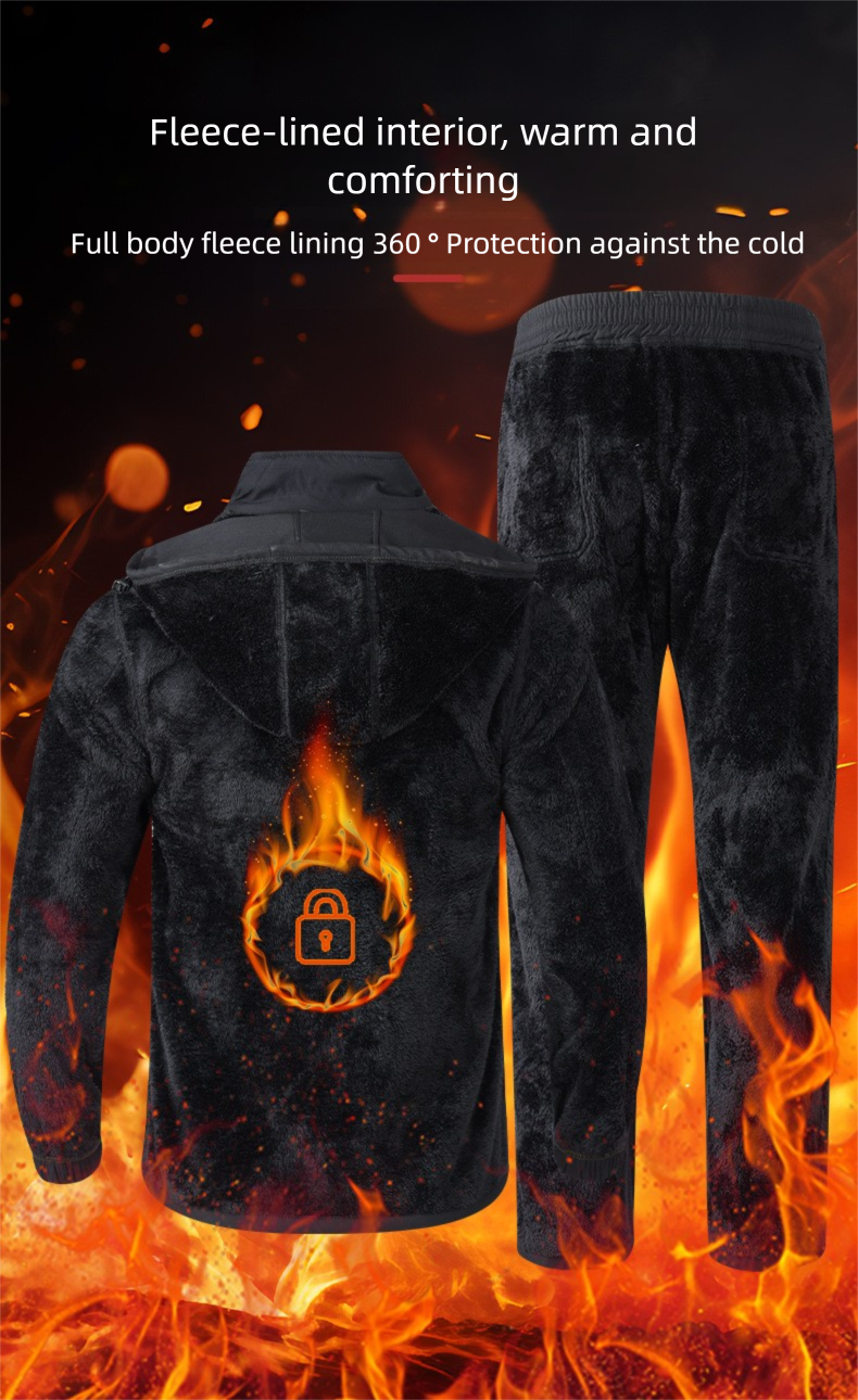 Autumn Winter Fleece-Lined Jacket Set For Men Outdoor Casual Wear-Resistant Dirt-Resistant Multi-Pocket Workwear_voghion.com