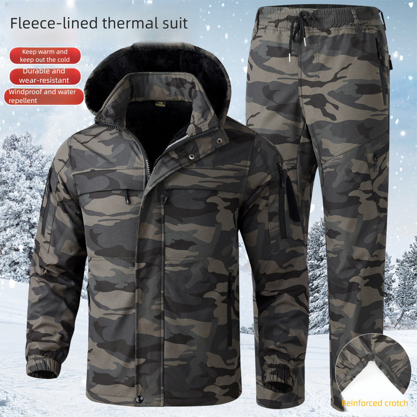 Conjunto de chaqueta con forro polar para hombre, para otoño e invierno, informal, resistente al desgaste y a la suciedad, con múltiples bolsillos, para trabajo._voghion.com