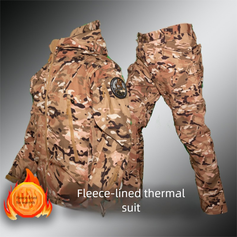 Outdoor-Taktik-Set mit Haifischhautmuster für Herren, fleecegefütterter Tarnmantel, Arbeitskleidung, Kapuzen-Winterradjacke_voghion.com