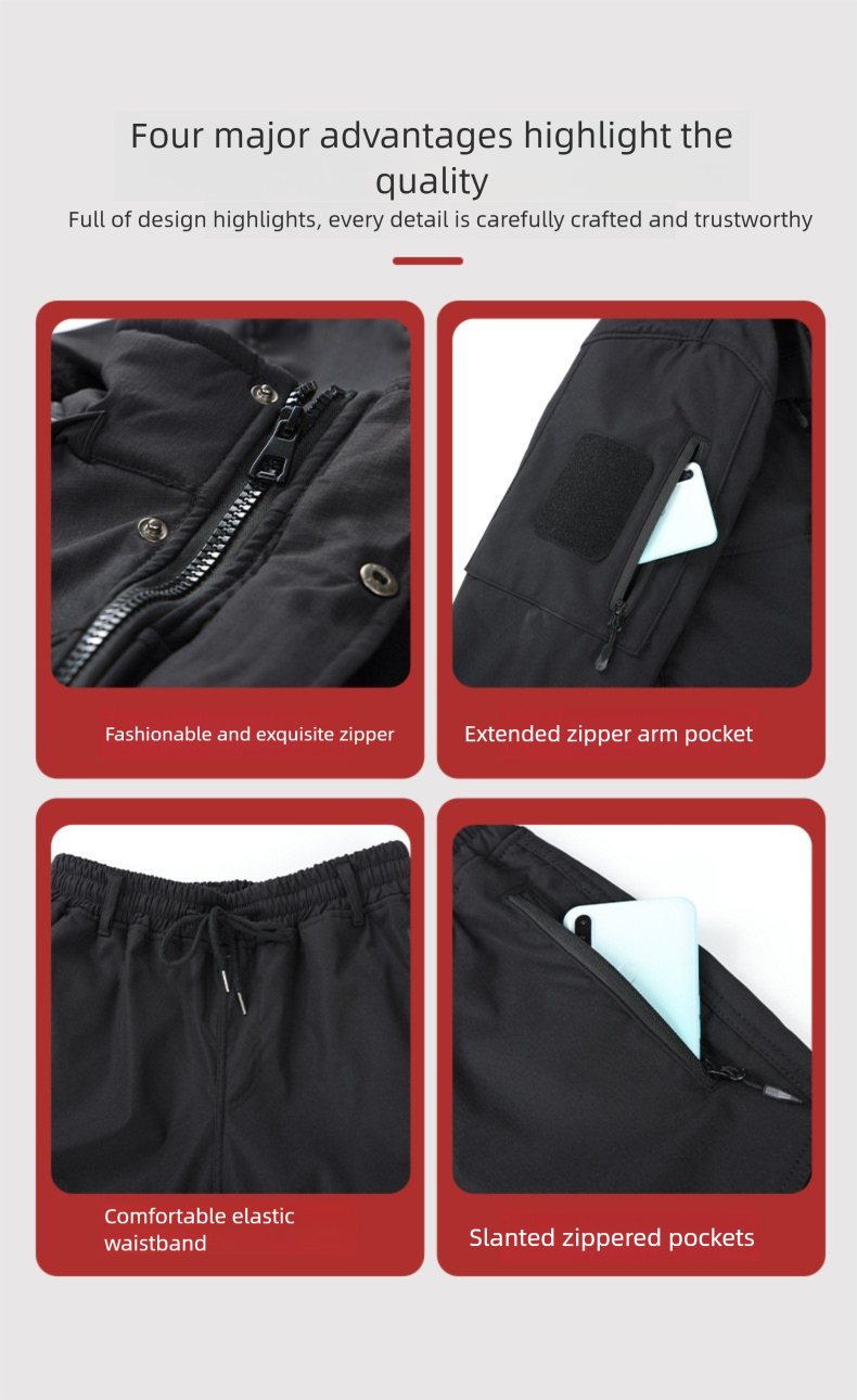 Autumn Winter Fleece-Lined Jacket Set For Men Outdoor Casual Wear-Resistant Dirt-Resistant Multi-Pocket Workwear_voghion.com