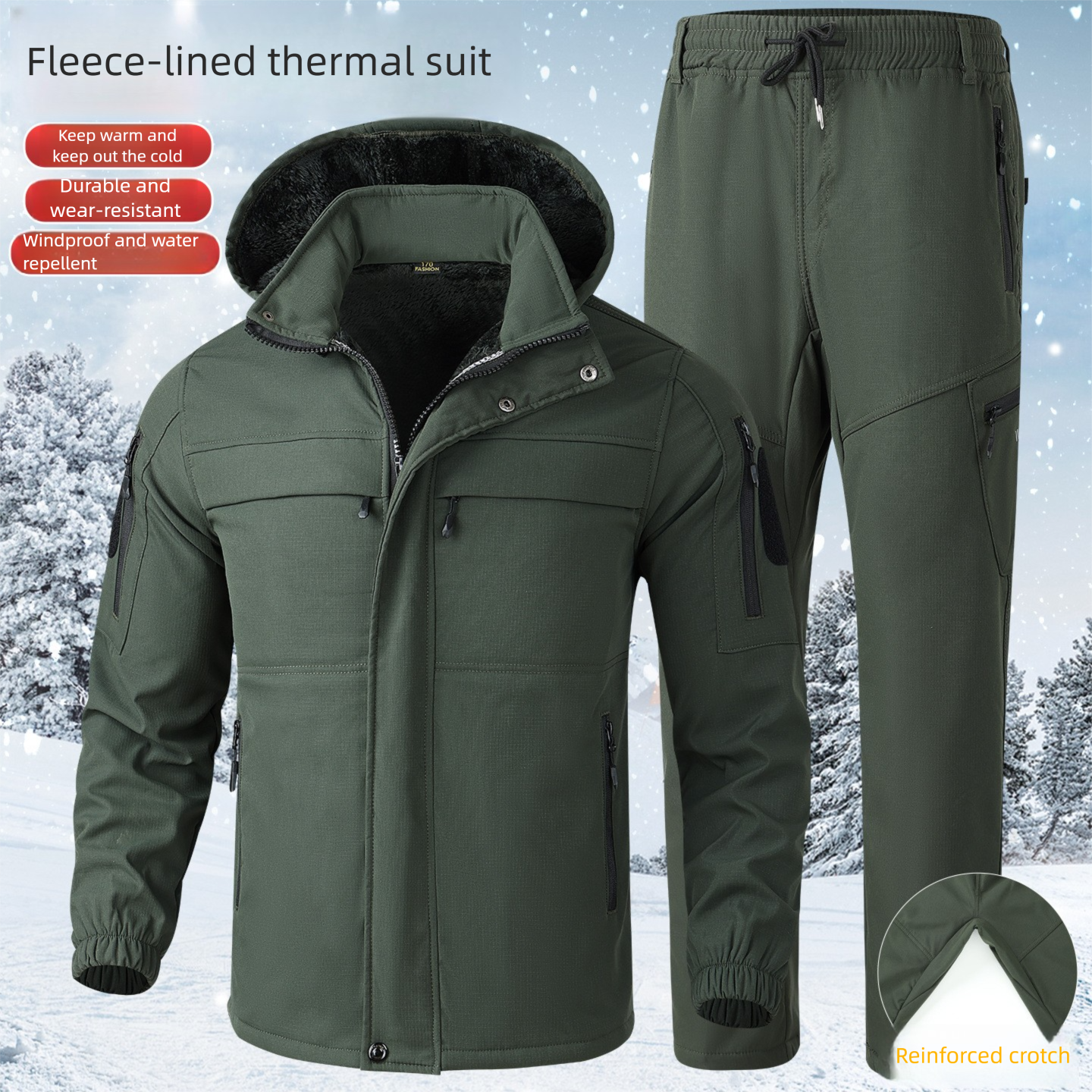 Autumn Winter Fleece-Lined Jacket Set For Men Outdoor Casual Wear-Resistant Dirt-Resistant Multi-Pocket Workwear_voghion.com