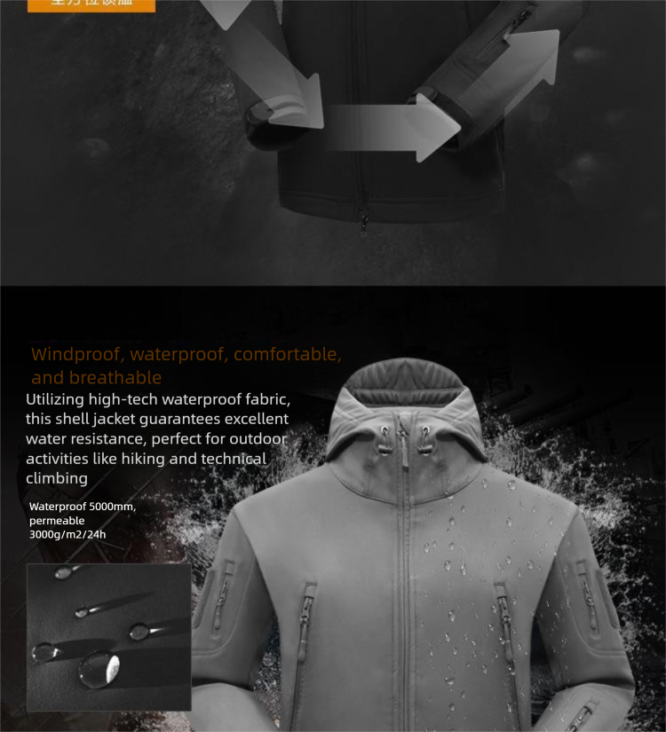 Outdoor-Taktik-Set mit Haifischhautmuster für Herren, fleecegefütterter Tarnmantel, Arbeitskleidung, Kapuzen-Winterradjacke_voghion.com