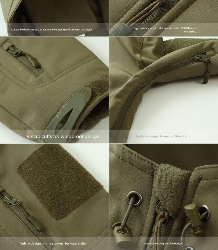 Outdoor-Taktik-Set mit Haifischhautmuster für Herren, fleecegefütterter Tarnmantel, Arbeitskleidung, Kapuzen-Winterradjacke_voghion.com