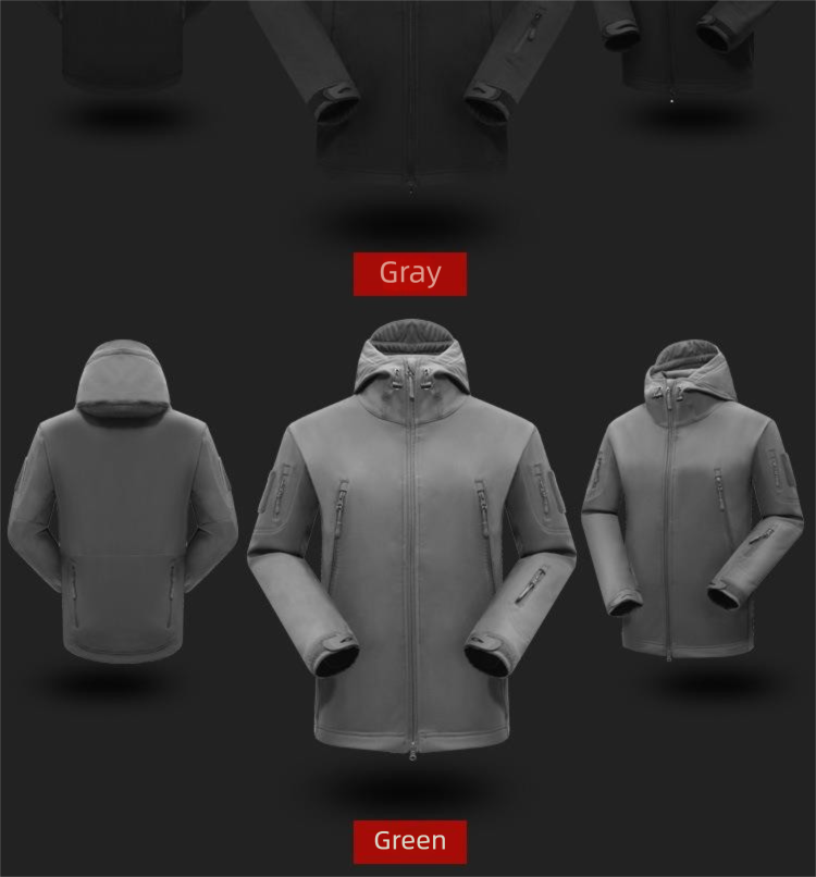 Outdoor-Taktik-Set mit Haifischhautmuster für Herren, fleecegefütterter Tarnmantel, Arbeitskleidung, Kapuzen-Winterradjacke_voghion.com