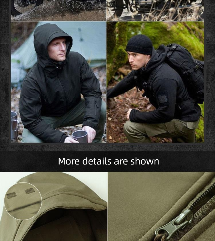 Outdoor-Taktik-Set mit Haifischhautmuster für Herren, fleecegefütterter Tarnmantel, Arbeitskleidung, Kapuzen-Winterradjacke_voghion.com