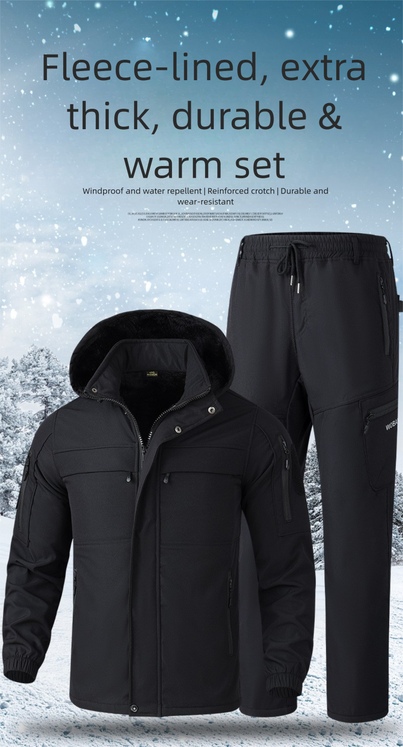 Autumn Winter Fleece-Lined Jacket Set For Men Outdoor Casual Wear-Resistant Dirt-Resistant Multi-Pocket Workwear_voghion.com