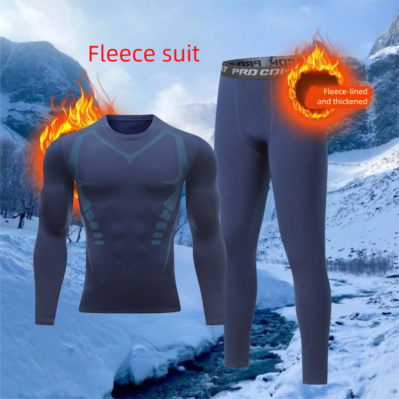 Warm Clothing Fleece-Lined Base Layer Fitness Quick-Dry Tight-Fitting Underwear Winter Running Sports Training Set_voghion.com