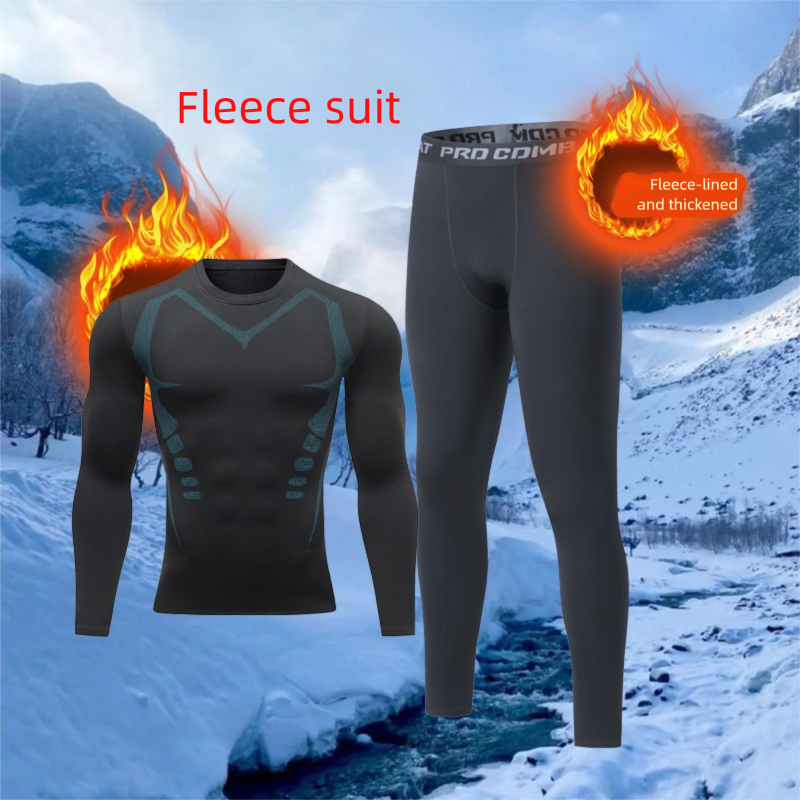 Warm Clothing Fleece-Lined Base Layer Fitness Quick-Dry Tight-Fitting Underwear Winter Running Sports Training Set_voghion.com