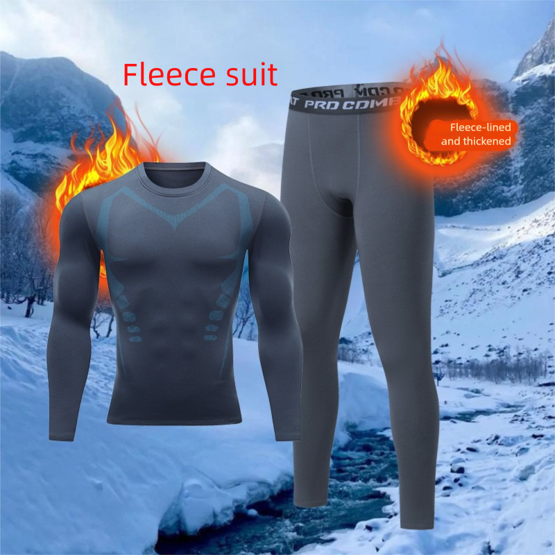 Warm Clothing Fleece-Lined Base Layer Fitness Quick-Dry Tight-Fitting Underwear Winter Running Sports Training Set_voghion.com