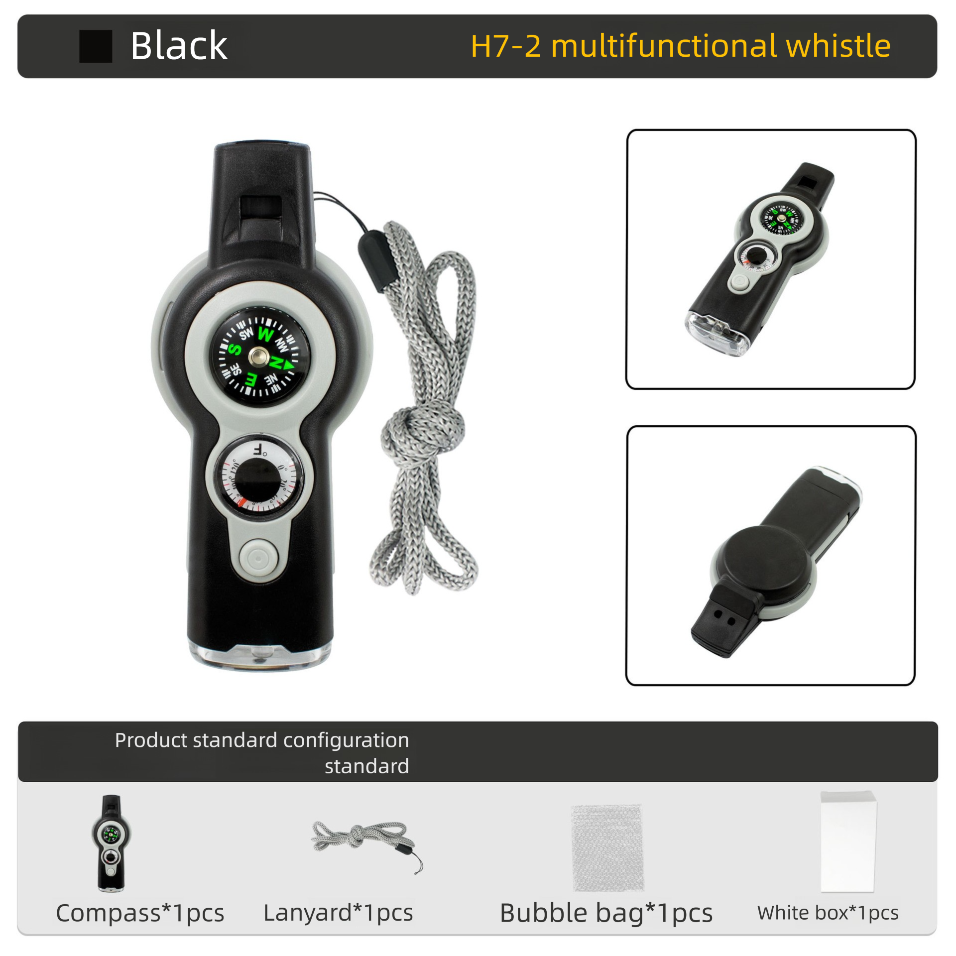 Outdoor Multi-Functional Sports Survival Escape Camping 7-in-1 LED Compass Whistle Emergency Tool_voghion.com
