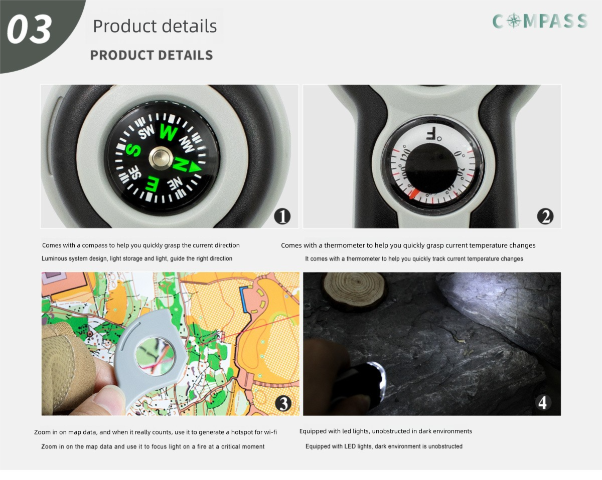 Outdoor Multi-Functional Sports Survival Escape Camping 7-in-1 LED Compass Whistle Emergency Tool_voghion.com