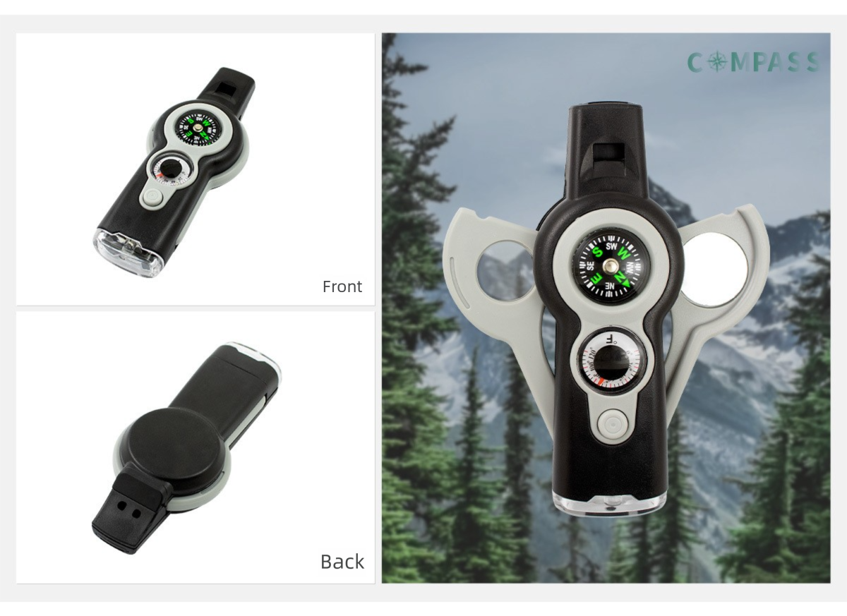 Outdoor Multi-Functional Sports Survival Escape Camping 7-in-1 LED Compass Whistle Emergency Tool_voghion.com