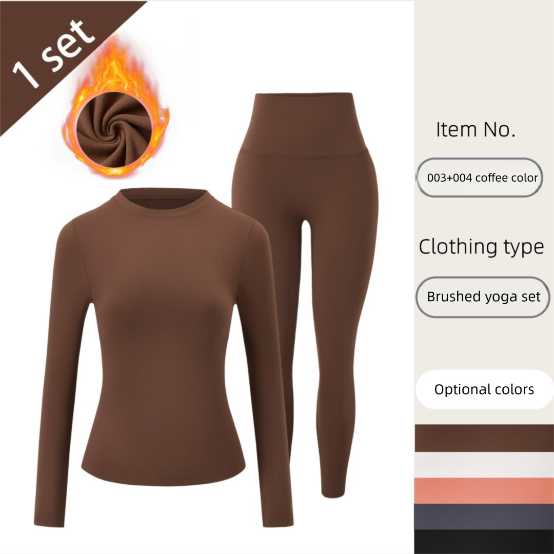 Winter Fleece Yoga Outfit High-Intensity Fitness Clothing Pilates Running Sports Sleeve Long Pants Set_voghion.com