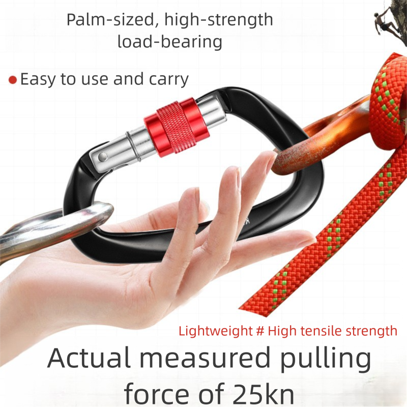 D-shaped Carabiner Main 25KN Climbing Quickdraw 7075 Aviation Aluminum Buckle Camping Equipment Hammock Lock_voghion.com