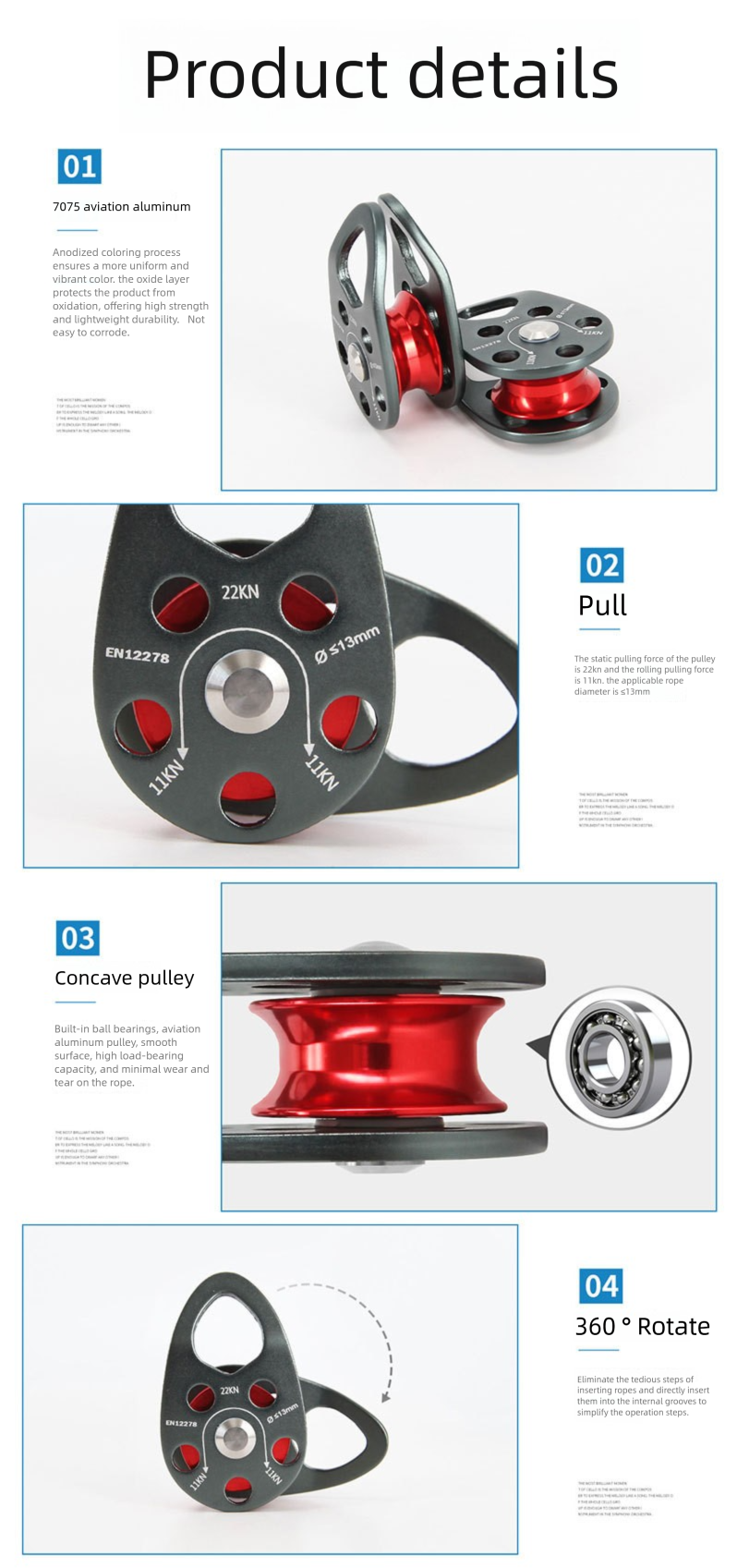 Puleggia di sollevamento mobile per trasporto singolo in lega di alluminio per sport all'aria aperta di piccole dimensioni, molto venduta_voghion.com