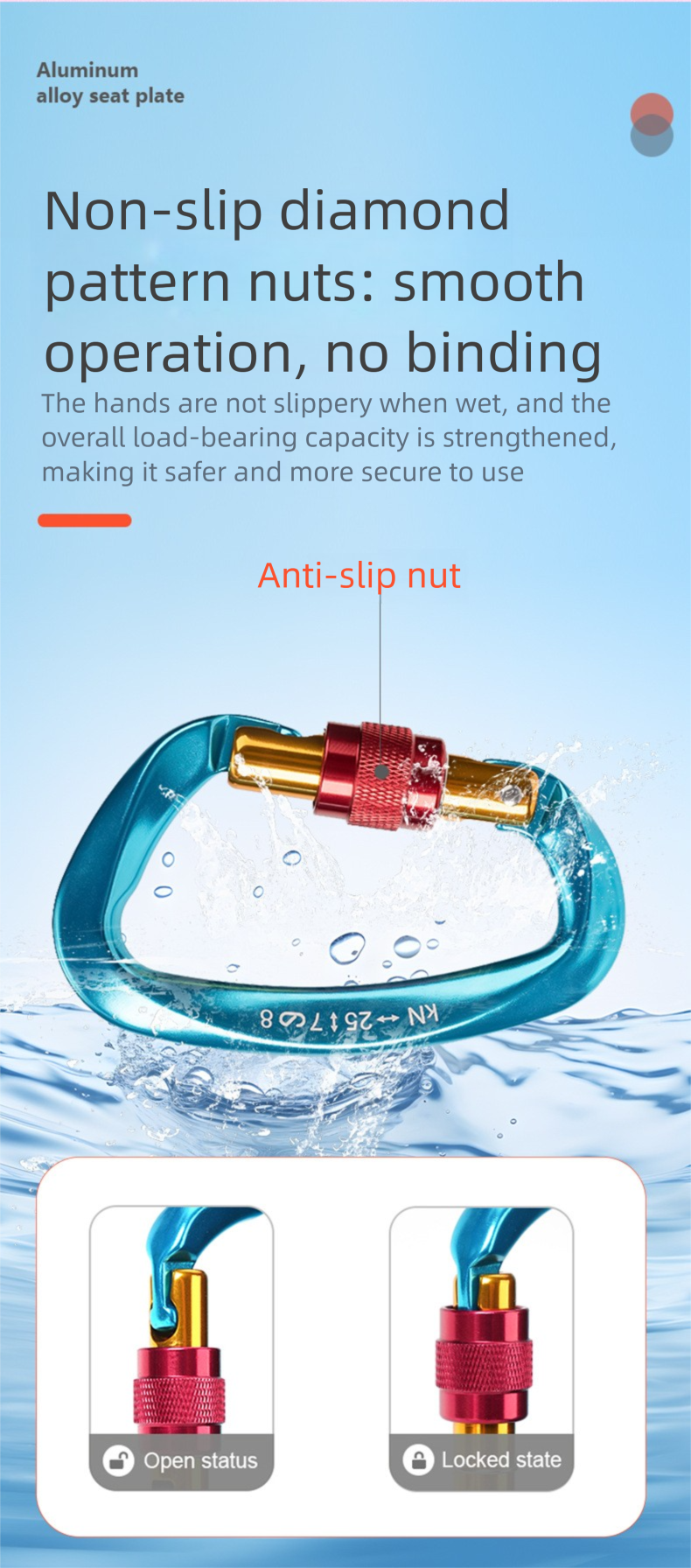 D-shaped Carabiner Main 25KN Climbing Quickdraw 7075 Aviation Aluminum Buckle Camping Equipment Hammock Lock_voghion.com