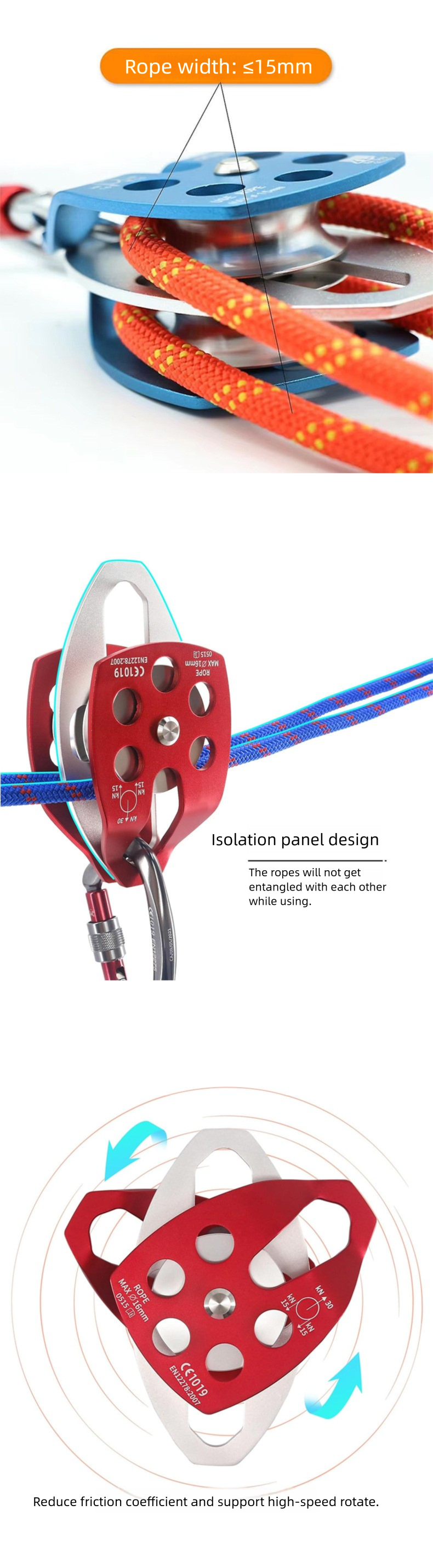 Nuovo set di carrucole doppie per arrampicata e sollevamento con piastra laterale di salvataggio per esterni con cuscinetti_voghion.com