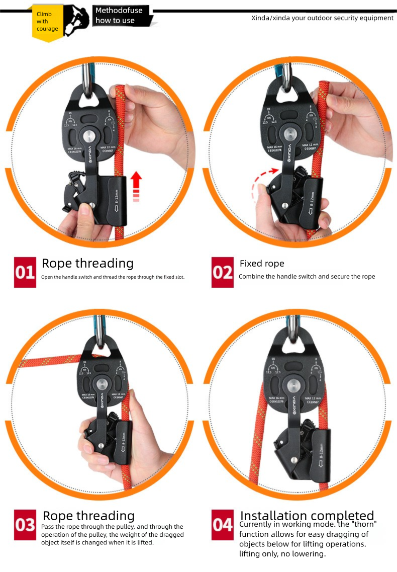 Device Heavy Object Upward Lifting Ascender Pulley Lifter Tow Underground Rescue Protector_voghion.com