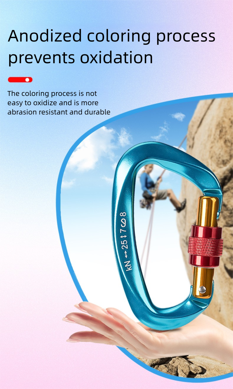 D-shaped Carabiner Main 25KN Climbing Quickdraw 7075 Aviation Aluminum Buckle Camping Equipment Hammock Lock_voghion.com