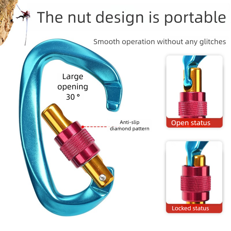 D-shaped Carabiner Main 25KN Climbing Quickdraw 7075 Aviation Aluminum Buckle Camping Equipment Hammock Lock_voghion.com