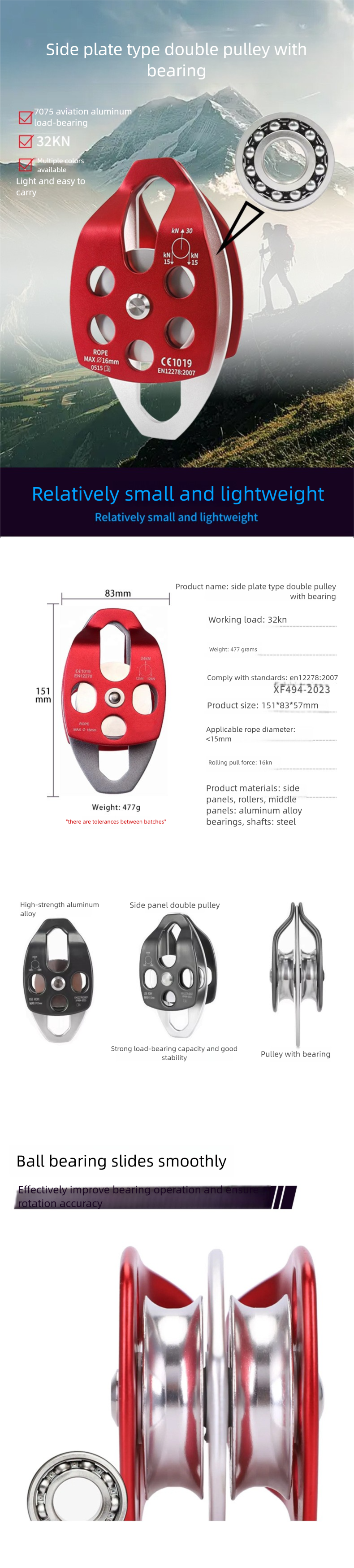 Nuovo set di carrucole doppie per arrampicata e sollevamento con piastra laterale di salvataggio per esterni con cuscinetti_voghion.com