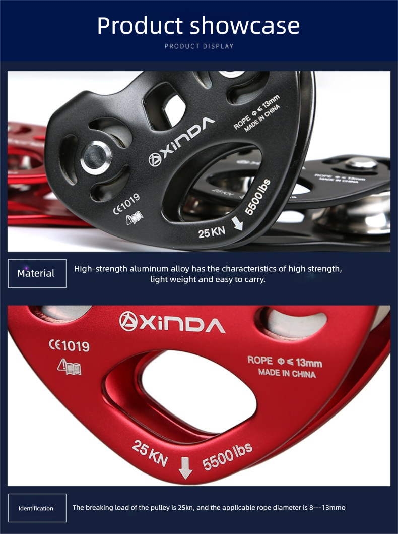 Xinda Dual-Axis Dual-Pulley Traverse Steel Cable Zipline Tree Climbing Rescue Pulley Set_voghion.com