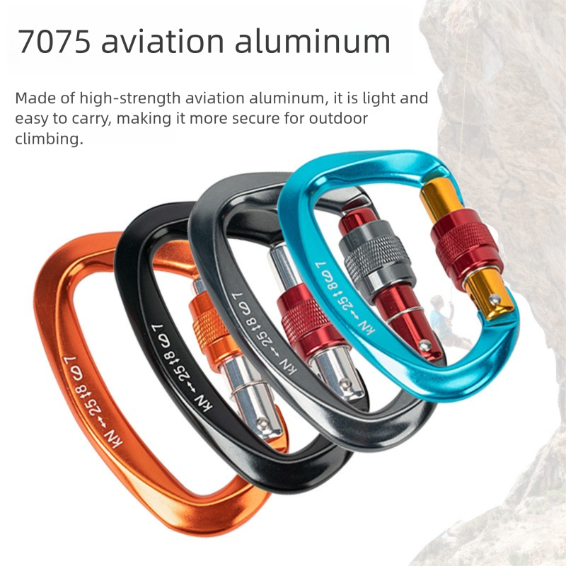 D-shaped Carabiner Main 25KN Climbing Quickdraw 7075 Aviation Aluminum Buckle Camping Equipment Hammock Lock_voghion.com