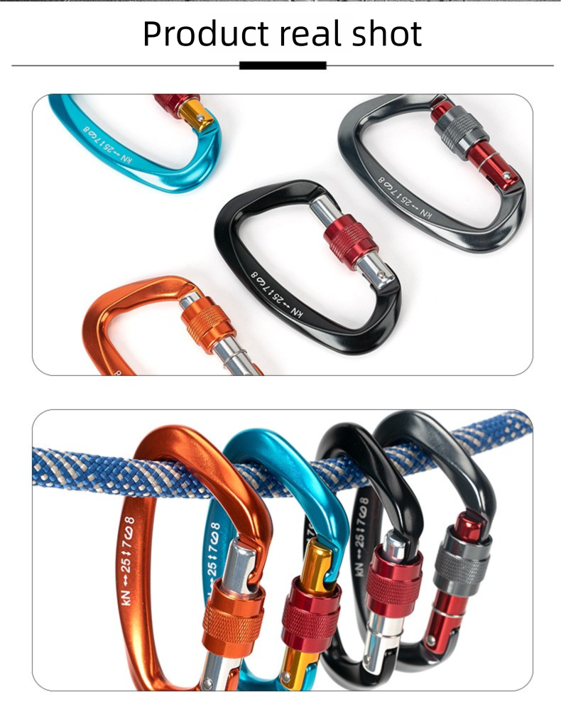 D-shaped Carabiner Main 25KN Climbing Quickdraw 7075 Aviation Aluminum Buckle Camping Equipment Hammock Lock_voghion.com