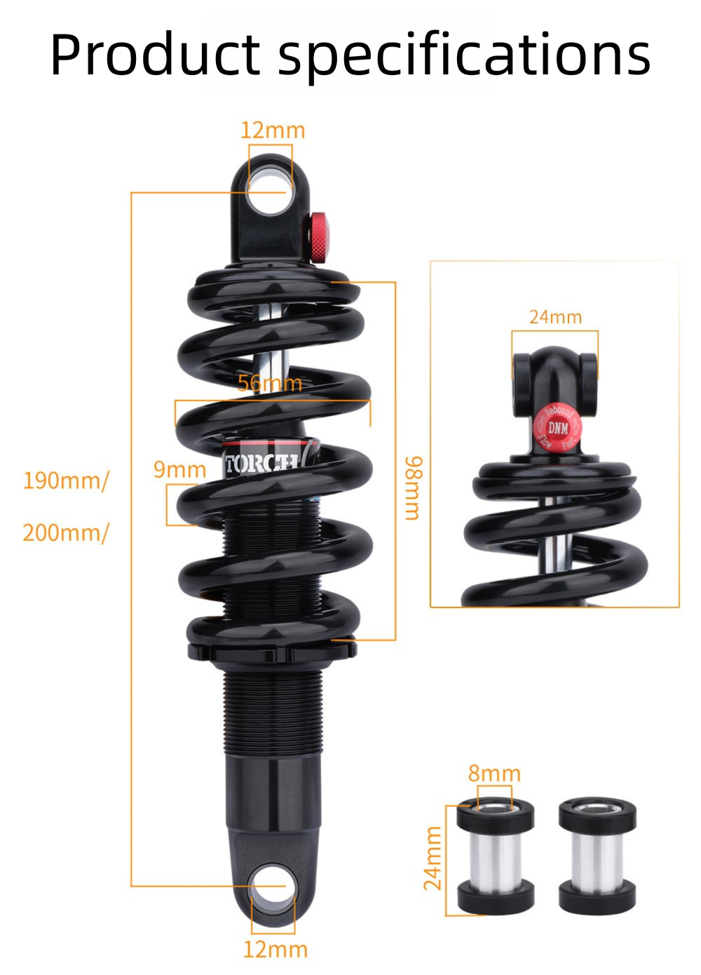 Taiwan DNM DV-22AR Hydraulic Spring With Damping Adjustment 190/200MM*750 Lbs Shock Absorber_voghion.com