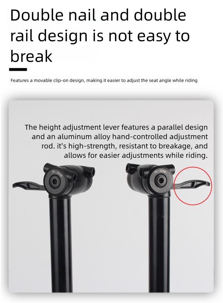 RIRO Mountainbike-Sattelstütze, luftdruckverstellbar, aus Aluminiumlegierung, teleskopierbar, mit Handsteuerung und Stoßdämpfung_voghion.com