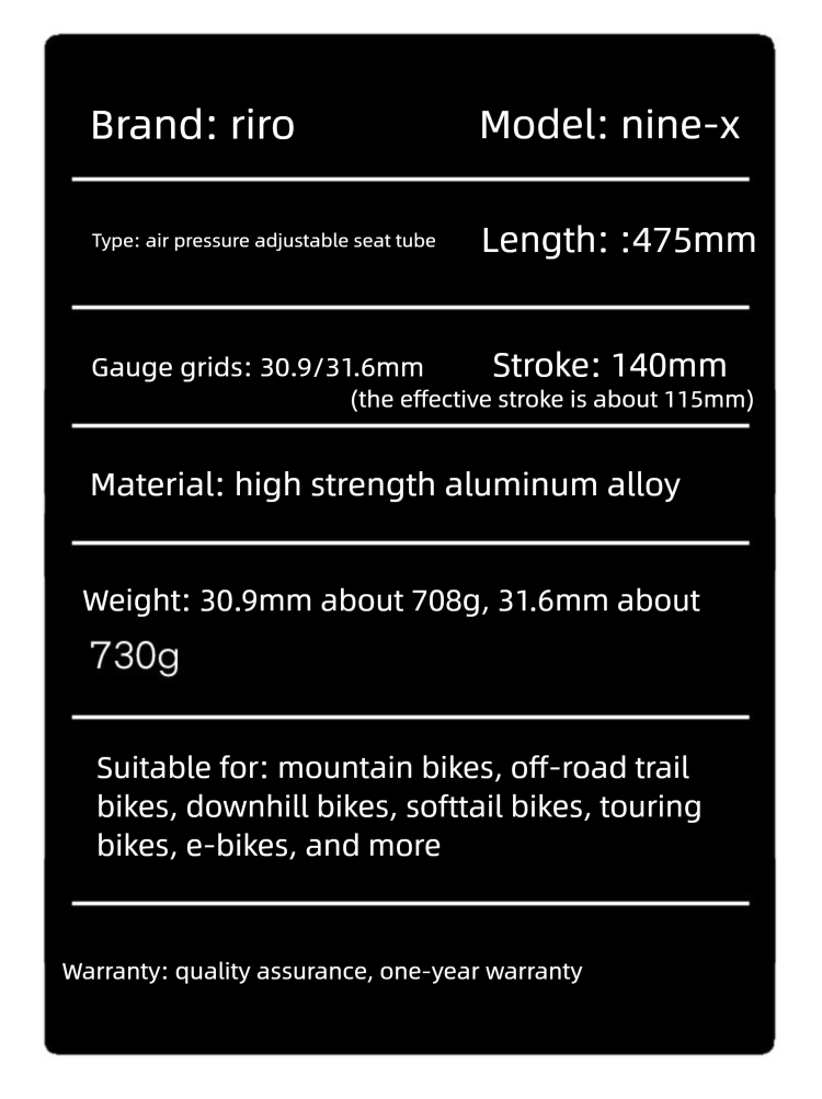 RIRO Mountainbike-Sattelstütze, luftdruckverstellbar, aus Aluminiumlegierung, teleskopierbar, mit Handsteuerung und Stoßdämpfung_voghion.com